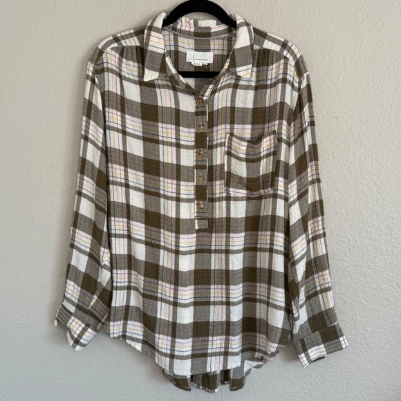 Anthropologie Isadora Medium Plaid Popover Tunic Button Back Fall Country Casual - Picture 1 of 9
